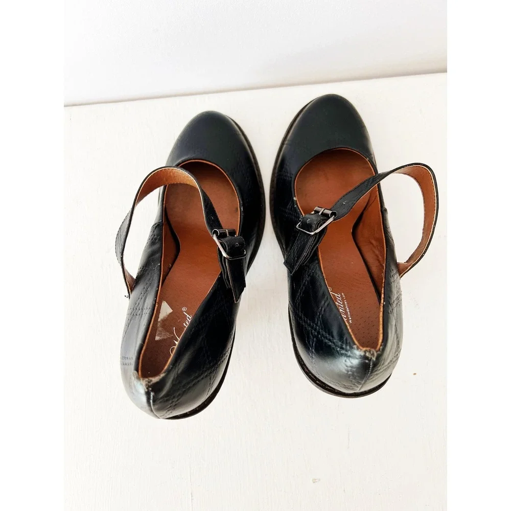 Y2K Wanted Bandy Mary Jane Pumps Black Quilted Block Heel Size Dark Academia 9